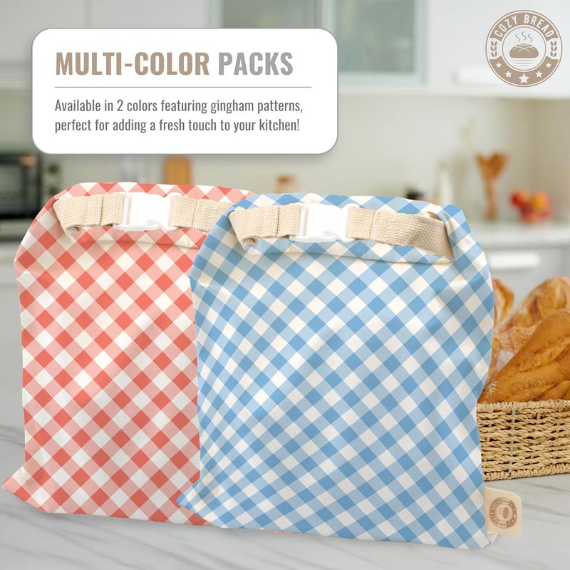 Cozy Bread ® Reusable Bread Bag Set for Home Bakers | USA Brand | Charming Designs (Gingham) - Image 3